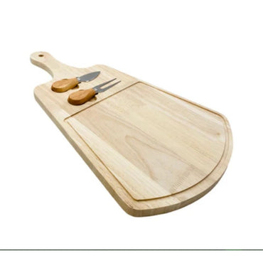 Wooden Cheese Serving Tray With Cheese Fork & Knife