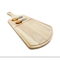 Wooden Cheese Serving Tray With Cheese Fork & Knife