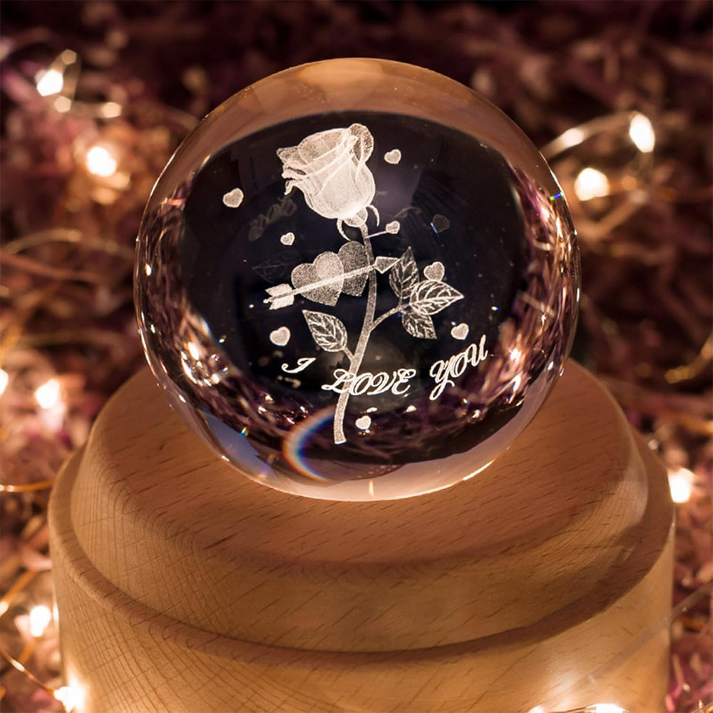 Rose Crystal Ball With Light 6cm