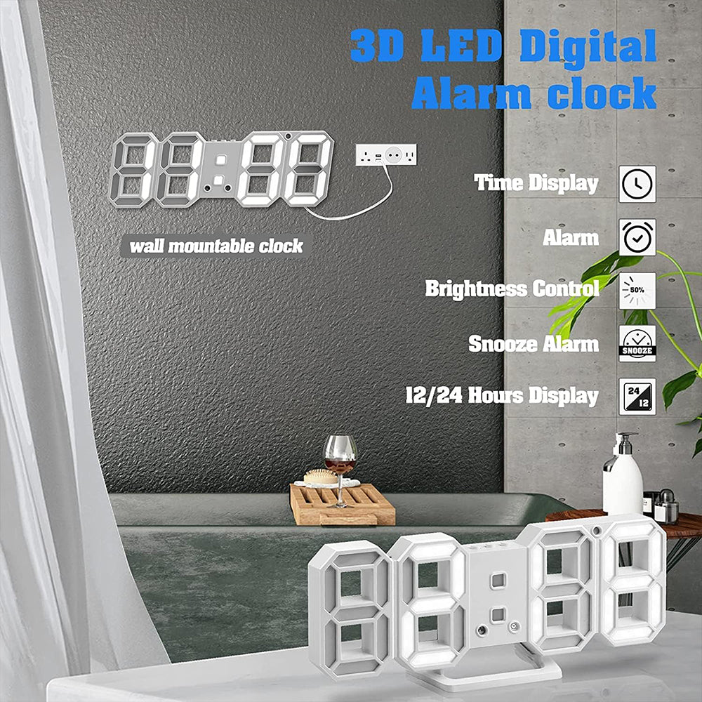 USB Digital 3D Alarm Clock, LED Numerals Time Clock with 3 Adjustable Brightness Levels,