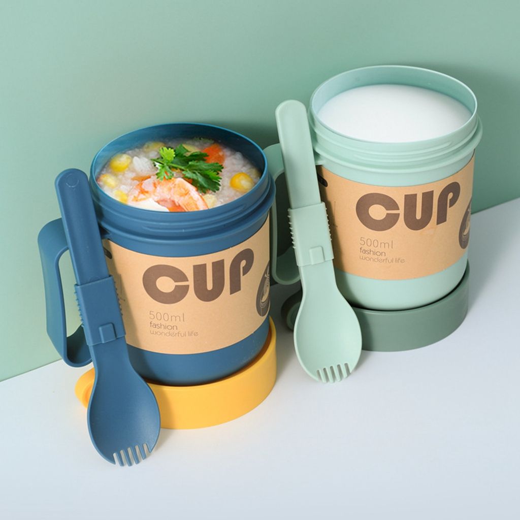 Breakfast Stainless Steel Cup Soup Container Yogurt Mug Snack Cup Microwave with Lid Spoon Mug