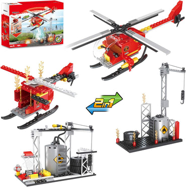 Fire Truck and Helicopter Set Blocks