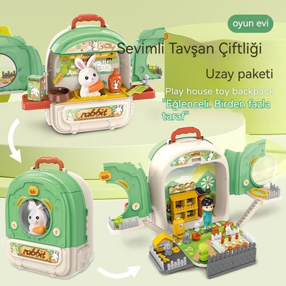 (Net) 3-in-1 Educational Preschool Rabbit Shop Pretend Play Backpack Toy - 59 Pieces