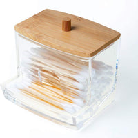 (Net) Cotton Swab with Bamboo Lid Toothpick Storage Organizer