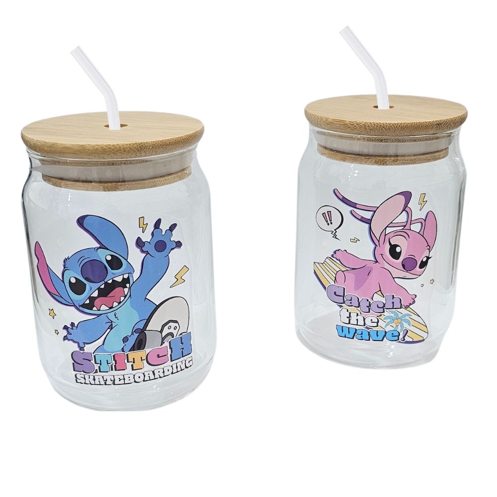 Stitch Glass Cup With Straw