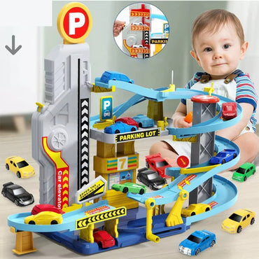 (Net) Car Parking Lot Toys Garage Game Set With Race Tracks For Kids