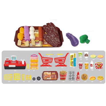 BBQ Shopping Cart Cash Register Toys Kids 3 In 1