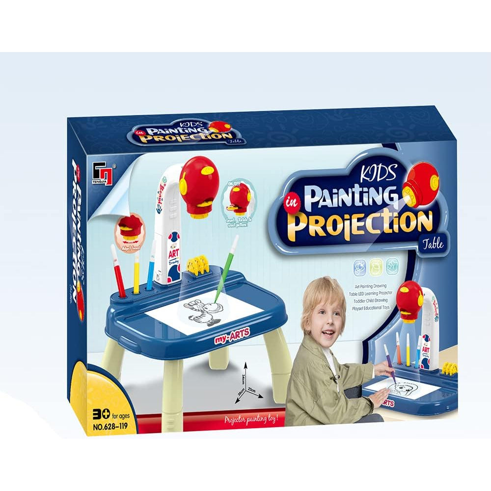 Navy Colored Kids Painting Table with Built-in Projector