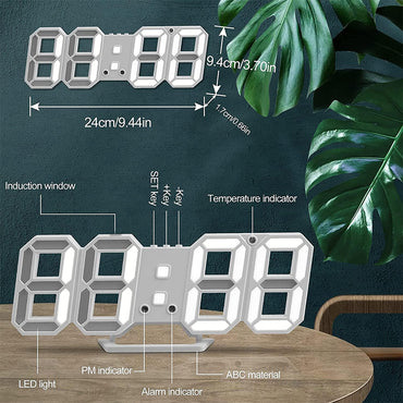 USB Digital 3D Alarm Clock, LED Numerals Time Clock with 3 Adjustable Brightness Levels,