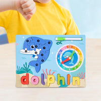 Creations Montessori Toy Preschool Alphabet Animal Puzzle With Clock & Marker