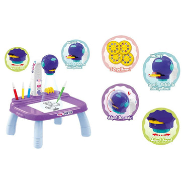 Purple Kids' Painting Table with Projector and Painting Tools