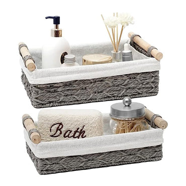 (NET) Storage Basket Wicker for Organizing with Handle Decorative Storage Set 2 pcs