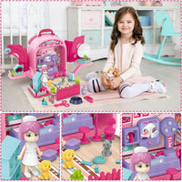 (Net) 3-in-1 Educational Pet Care Pretend Play House Toy with Backpack