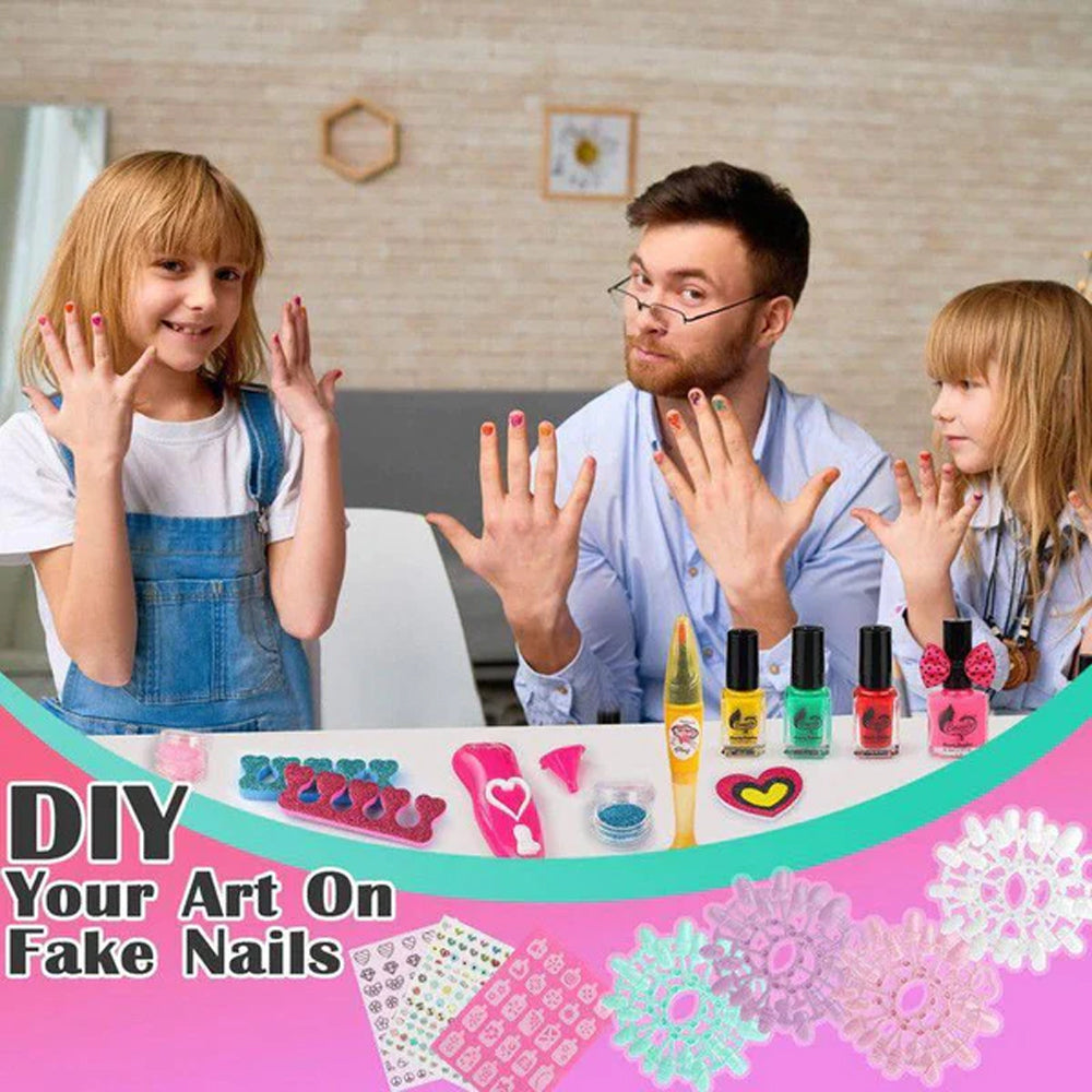 Creative 3-in-1 Children's Nail Art Kit with LED Lamp and Glitter