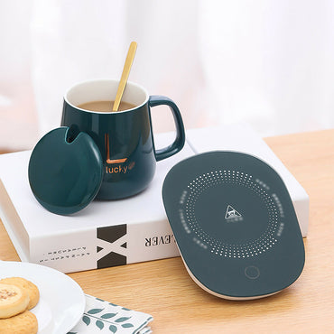 (Net) Ceramic Coffee Mug and Saucer Set with Automatic Mug Warmer