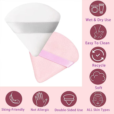 (NET) 2 Pcs  Reusable Powder Puff Triangle Dry Wet Velour Puff