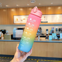 **(NET)** Sport Plastic Water Bottle with Straw Leak Proof Motivational Fitness Drink for Gym 800ml / KN-641