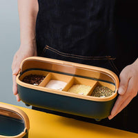 (net) Spice Bottle Four Compartment Condiment Spice Box,with Spoons,Suitable for Kitchen