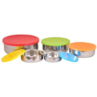 Set of 5 Stainless Steel Storage Bowls with Airtight Multi-Colored Lids 5 pcs