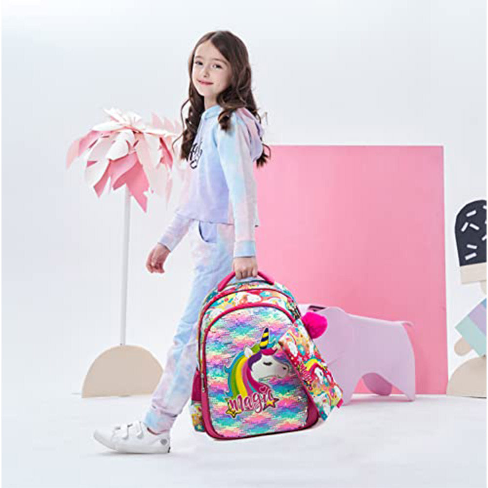 (NET) Backpack Set for Girls  Magic Glitter Lightweight School Backpack Shiny Backpack with Lunch Box / 1048-3