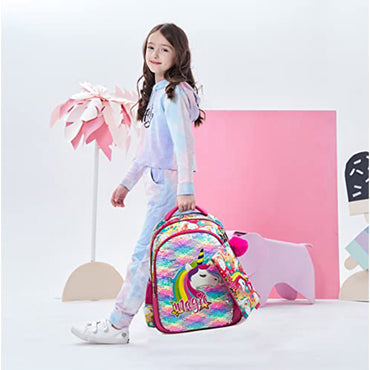 (NET) Backpack Set for Girls  Magic Glitter Lightweight School Backpack Shiny Backpack with Lunch Box / 1048-3
