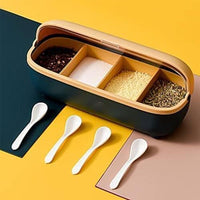 (net) Spice Bottle Four Compartment Condiment Spice Box,with Spoons,Suitable for Kitchen