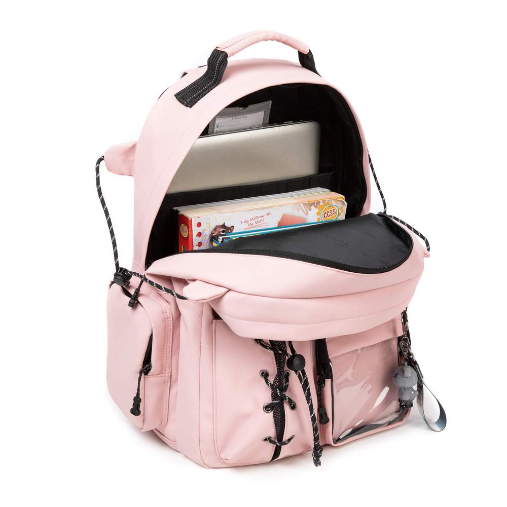 (NET) Pink Backpack With Lunch Box & Pencil Bag Set Of 3 Pcs