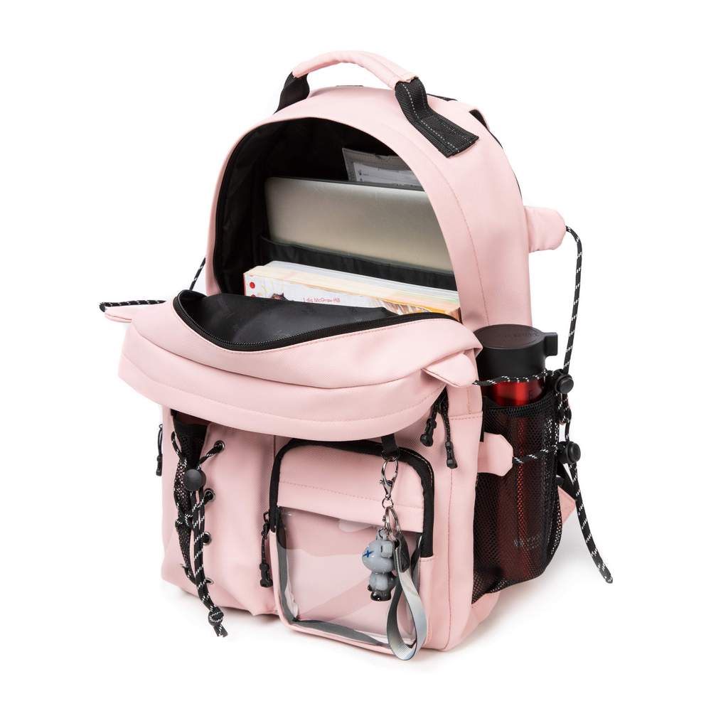 (NET) Pink Backpack With Lunch Box & Pencil Bag Set Of 3 Pcs