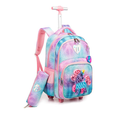 (NET) Rolling Backpack Kids Backpack With Wheels Trip Luggage Suitcase