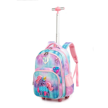 (NET) Rolling Backpack Kids Backpack With Wheels Trip Luggage Suitcase