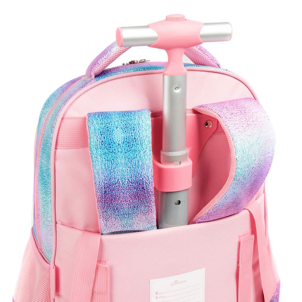 (NET) Rolling Backpack Kids Backpack With Wheels Trip Luggage Suitcase