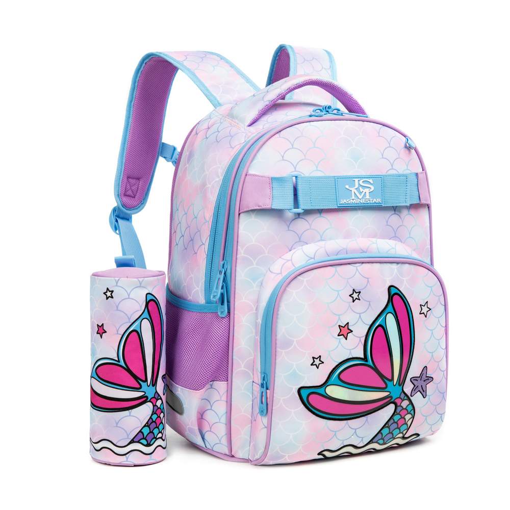 (NET) School Bag with Lunch Bag and Pencil Case Mermaid Set Of 3  Pcs