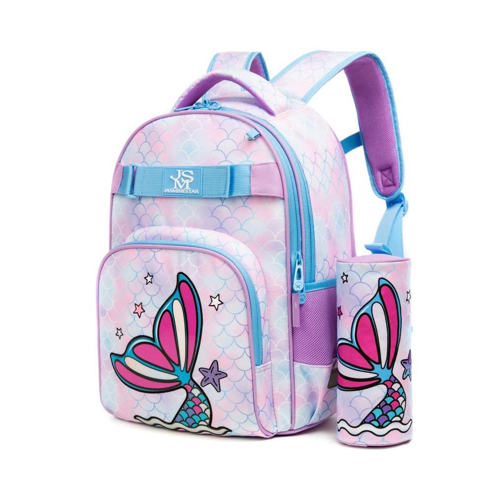 (NET) School Bag with Lunch Bag and Pencil Case Mermaid Set Of 3  Pcs