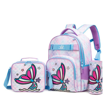 (NET) School Bag with Lunch Bag and Pencil Case Mermaid Set Of 3  Pcs