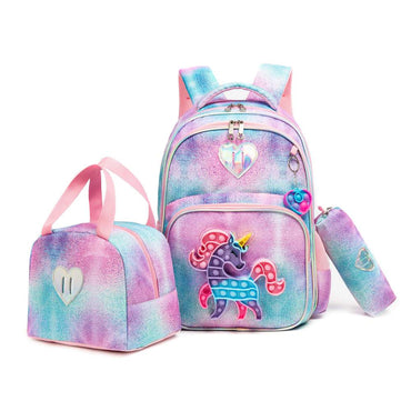 (NET) Unicorn Backpack Glitter Sequin Bookbag With Lunch Box Set Of 3 Pcs