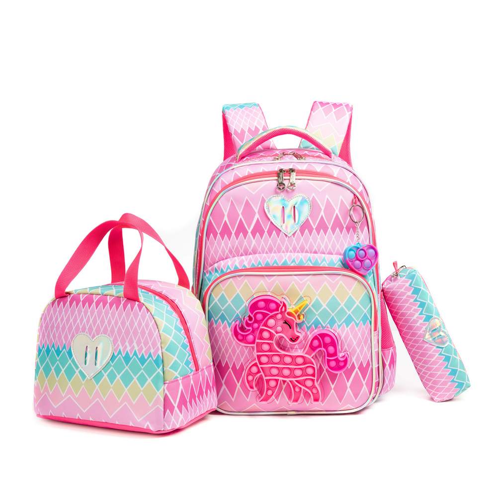 (NET) Pop Unicorn Printed School Backpack With Insulated Lunch Box And Pencil Case Set Of 3 Pcs