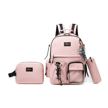 (NET) Pink Backpack With Lunch Box & Pencil Bag Set Of 3 Pcs