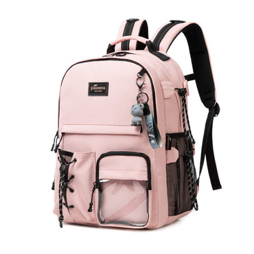 (NET) Pink Backpack With Lunch Box & Pencil Bag Set Of 3 Pcs