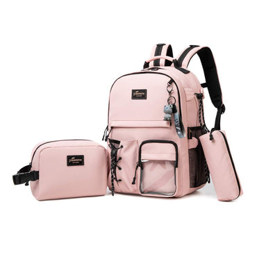 (NET) Pink Backpack With Lunch Box & Pencil Bag Set Of 3 Pcs