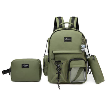 (NET) Olive Backpack with Lunch Box & Pencil Bag Set Of 3 Pcs