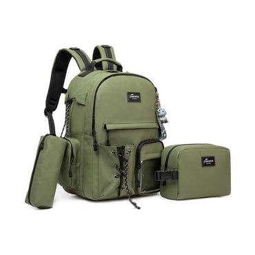 (NET) Olive Backpack with Lunch Box & Pencil Bag Set Of 3 Pcs