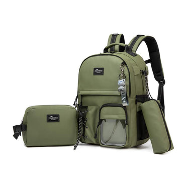 (NET) Olive Backpack with Lunch Box & Pencil Bag Set Of 3 Pcs