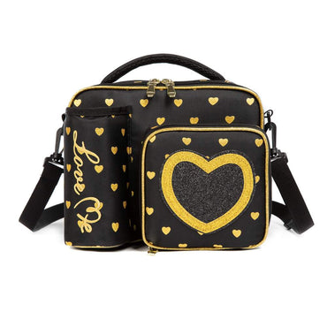 (NET) Heart Shaped Lunch Bag With Bottle Holder Crossbody Lunch Box With 3 Compartments