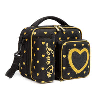 (NET) Heart Shaped Lunch Bag With Bottle Holder Crossbody Lunch Box With 3 Compartments