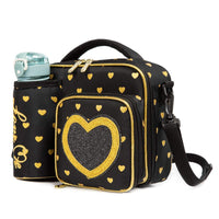(NET) Heart Shaped Lunch Bag With Bottle Holder Crossbody Lunch Box With 3 Compartments