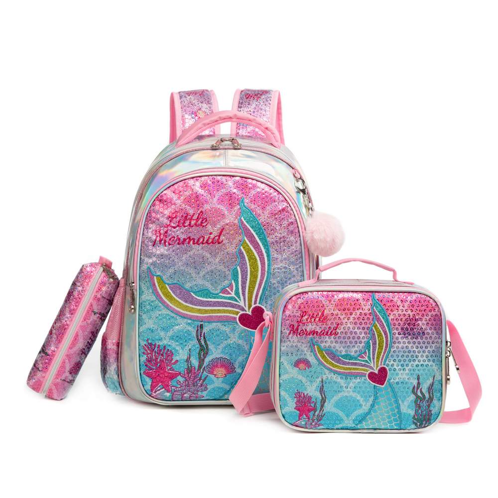 (NET) Little Mermaid Backpack For Girls Set Of 3 Pcs