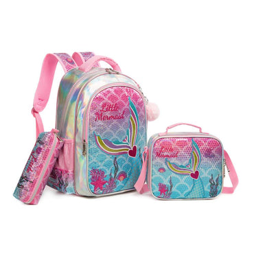 (NET) Little Mermaid Backpack For Girls Set Of 3 Pcs