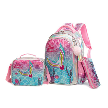 (NET) Little Mermaid Backpack For Girls Set Of 3 Pcs