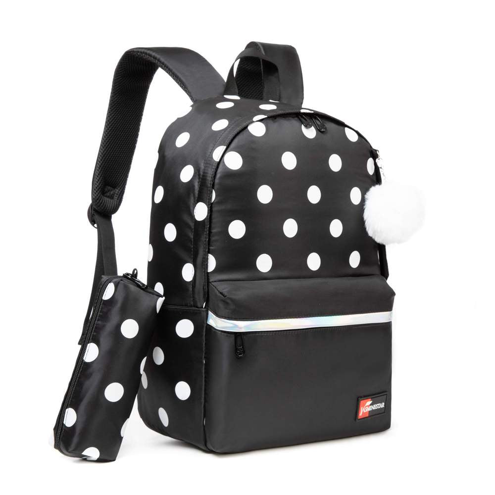 (NET) Backpack Travel School Shoulder Bag Dot Printing Teenage Girl's Bags  Set Of 2 Pcs