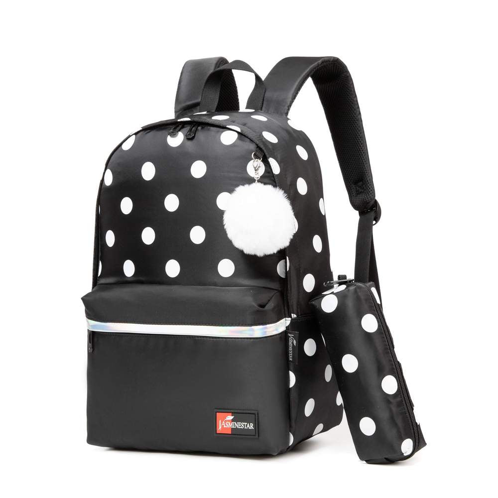 (NET) Backpack Travel School Shoulder Bag Dot Printing Teenage Girl's Bags  Set Of 2 Pcs